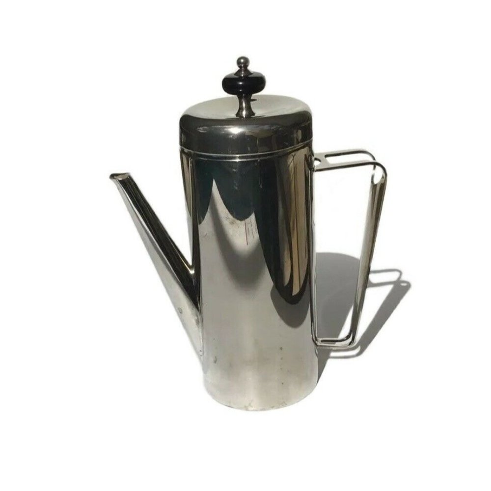 Vintage Art Deco Style Silver Plated Geometric Lines Coffee Teapot 8 1/2” Tall